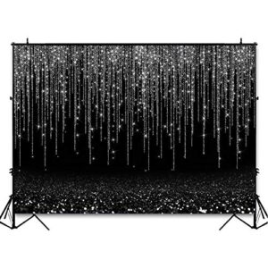 Avezano Black and Silver Glitter Sparkle Backdrop for Adult Kids Bday Party Decorations Photography Background Silver Black Bokeh Dots Wedding Birthday Party Decoration Photoshoot Backdrops (7x5ft)