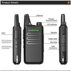 Baofeng Rechargeable Walkie Talkies for Adults Long Range Two-Way Radios Handsfree UHF Handheld Transceiver with 16 Channel VOX USB Charger Cable for Commercial Cruises Hunting Hiking,2Pack