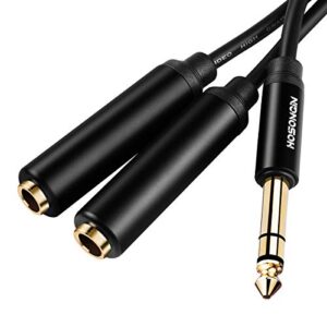 hosongin 1/4 inch trs stereo splitter y cable 1.6ft, 1/4 inch 6.35mm stereo male plug to dual 1/4 inch 6.35mm female jack, black aluminum alloy shell gold plated plug socket