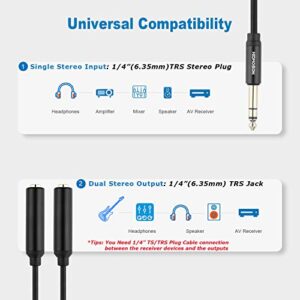 HOSONGIN 1/4 inch TRS Stereo Splitter Y Cable 1.6Ft, 1/4 Inch 6.35mm Stereo Male Plug to Dual 1/4 Inch 6.35mm Female Jack, Black Aluminum Alloy Shell Gold Plated Plug Socket