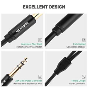 HOSONGIN 1/4 inch TRS Stereo Splitter Y Cable 1.6Ft, 1/4 Inch 6.35mm Stereo Male Plug to Dual 1/4 Inch 6.35mm Female Jack, Black Aluminum Alloy Shell Gold Plated Plug Socket