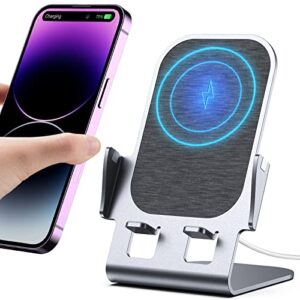 15w fast wireless charger,aluminum alloy cell phone stand,compatible with iphone 14 13 12 xr xs 8 series samsung galaxy s21 s20 note 20 10 google etc, with 20w usb c pd adapter 5ft cable cord