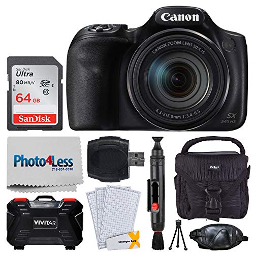 Canon PowerShot SX540 HS Digital Camera + 64GB Memory Card + Camera Case + USB Card Reader + Vivitar Memory Hard Case (24 Slots) + Hand Grip + Complete Accessory Bundle (Renewed)