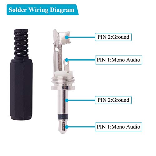 Fancasee 4 Pack 3.5mm Replacement Repair Plug Jack TS 2 Pole Mono Male Plug 1/8" 3.5mm Solder Type DIY Audio Cable Connector for Audio Cable Repair