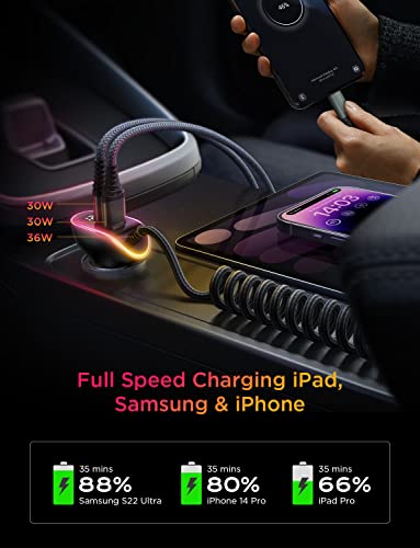 USB C Car Charger Adapter - LISEN 96W 3 Port USB Car Charger Fast Charging Dual PD&QC3.0 with 5.3ft Fast Charge Type C Car Charger Compatible with Samsung Galaxy S22 S21 Note 20 Pixel iPad Pro iPhone