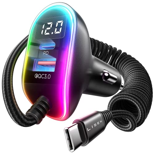 USB C Car Charger Adapter - LISEN 96W 3 Port USB Car Charger Fast Charging Dual PD&QC3.0 with 5.3ft Fast Charge Type C Car Charger Compatible with Samsung Galaxy S22 S21 Note 20 Pixel iPad Pro iPhone