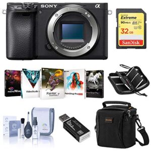 sony alpha a6400 mirrorless digital camera body – bundle with camera case, 32gb sdhc u3 card, cleaning kit, card reader, memory wallet, pc software package