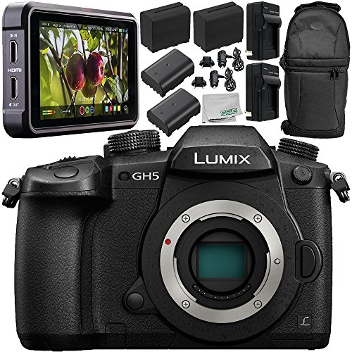 Panasonic Lumix DC-GH5 Mirrorless Micro Four Thirds Digital Camera + Atomos Ninja V 5" 4K HDMI Recording Monitor 11PC Bundle – Includes 64GB SD Memory Card + MORE - International Version (No Warranty)