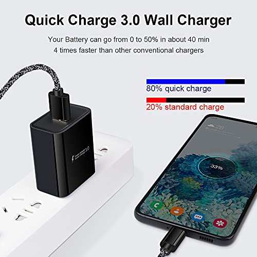 USB C Fast Charger for Samsung Galaxy S23 S23+ S23 Ultra S22 S21 S20 FE 5G, A14 A23 A04s A12 A13 A32 A52 A53 A03s A10E Note 20, Type C Car Charger, Quick Charge 3.0 Wall Charger, 3ft+6ft Type C Cable