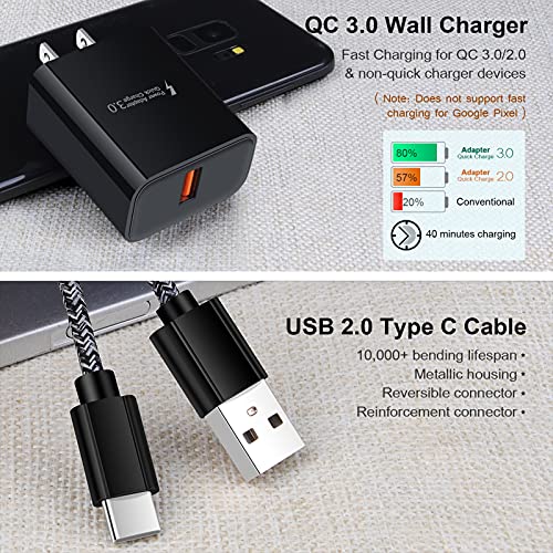 USB C Fast Charger for Samsung Galaxy S23 S23+ S23 Ultra S22 S21 S20 FE 5G, A14 A23 A04s A12 A13 A32 A52 A53 A03s A10E Note 20, Type C Car Charger, Quick Charge 3.0 Wall Charger, 3ft+6ft Type C Cable
