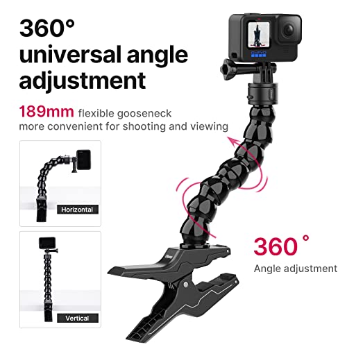 Jaws Flex Clamp Gooseneck Mount for GoPro - ULANZI Go Quick II Magnetic Quick Release Flexible Clamp Mount Accessories Compatible with Go Pro Hero 1110 9 8, 7 6 5 Max DJI Osmo Action Cameras