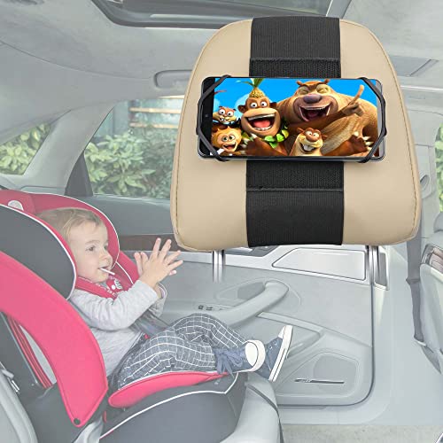 HTLAKIKJ Phone Mount for Car Headrest Fits All 3.5-7 Inch Cell Phone and Devices Silicone Car Phone Holder Mount for Kids in Back Seats - Black