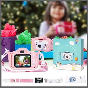 Phankey Kids Camera for Girls, 20MP1080P Digital Camera for Toddler 3 4 5 6 7 8 Year Old with 32GB Card,Soft Silicone Shockproof Case, Great Gift for Girls(Pink)