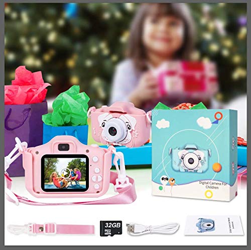 Phankey Kids Camera for Girls, 20MP1080P Digital Camera for Toddler 3 4 5 6 7 8 Year Old with 32GB Card,Soft Silicone Shockproof Case, Great Gift for Girls(Pink)