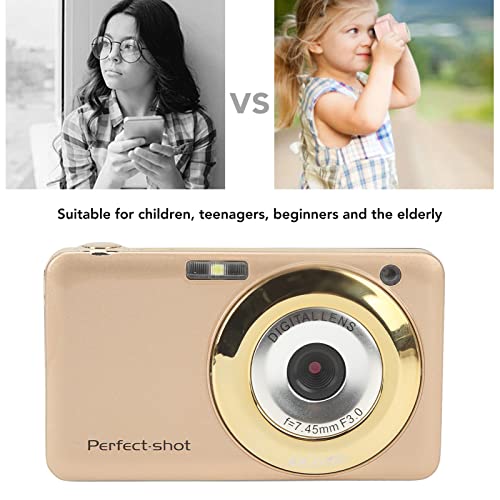 Digital Camera, 2.7in 48MP HD Kids Camera 8X Optical Zoom Compact Portable Mini Cameras, USB Rechargeable Video Camera Supports 32GB Card for Students, Teens, Kids Golden