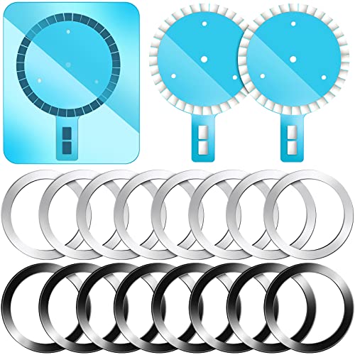 16 Pcs Magnetic Wireless Charger Car Universal Metal Rings Compatible with MagSafe Charger and 2 Pcs Wireless Charger Magnet Sticker Compatible with iPhone 13/12 Series