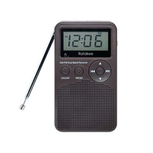 ratakee battery operated handheld am/fm radio with preset, sleep timer and battery backup for yard work, walking, camping, jogging, fishing, 3 aa battery powered