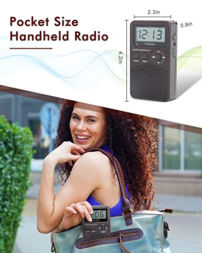 Ratakee Battery Operated Handheld AM/FM Radio with Preset, Sleep Timer and Battery Backup for Yard Work, Walking, Camping, Jogging, Fishing, 3 AA Battery Powered
