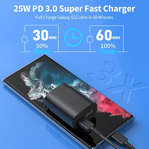 USB C Wall Charger, 25W Super Fast Charger Block with 6FT Android Phone Charger Cable for Samsung Galaxy S22/S22 Ultra/S22+/S21/S21Ultra/S21+/S20/S20Ultra/Note20/Note 20Ultra/Note10+