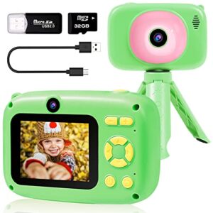 seanme kids selfie camera with 32gb card, 40mp & 1080p hd kids digital camera toys for 3-8 year olds, birthday & christmas gifts for 3 4 5 6 7 8 9 10 year old boys (green)