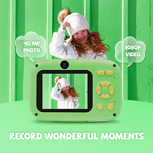 seanme Kids Selfie Camera with 32GB Card, 40MP & 1080P HD Kids Digital Camera Toys for 3-8 Year olds, Birthday & Christmas Gifts for 3 4 5 6 7 8 9 10 Year Old Boys (Green)