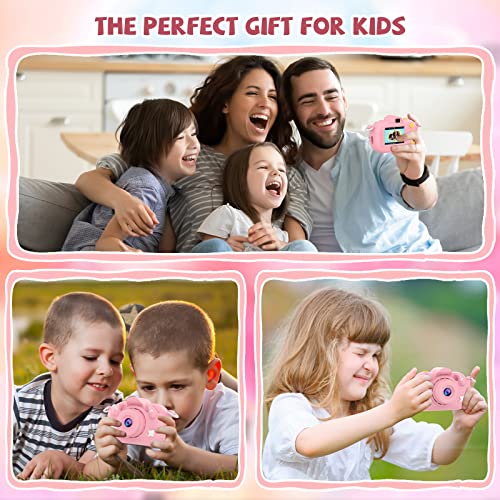 Kids Digital Camera, 1080P HD Digital Video Cameras for Girls Age 3-9, Perfect Christmas Birthday Gift Portable Camera for 3 4 5 6 7 8 9 Year Old with 32GB SD Card