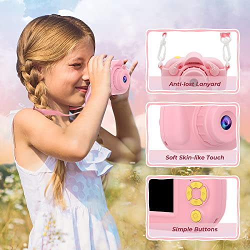 Kids Digital Camera, 1080P HD Digital Video Cameras for Girls Age 3-9, Perfect Christmas Birthday Gift Portable Camera for 3 4 5 6 7 8 9 Year Old with 32GB SD Card