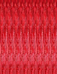 2 pcs 3.2ft x 8.2ft shiny red metallic tinsel foil fringe curtains photo booth backdrop for birthday wedding holiday celebration bachelorette party decorations (red)