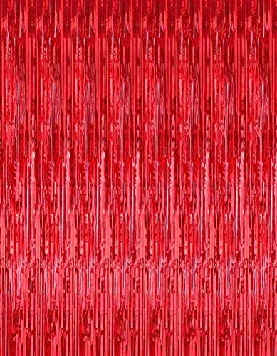 2 Pcs 3.2ft x 8.2ft Shiny Red Metallic Tinsel Foil Fringe Curtains Photo Booth Backdrop for Birthday Wedding Holiday Celebration Bachelorette Party Decorations (Red)