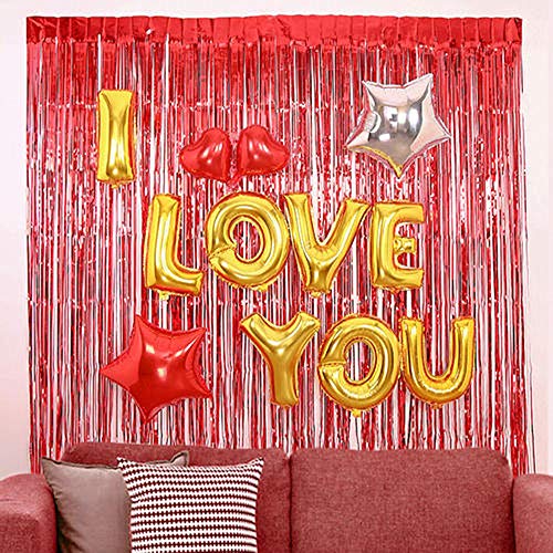 2 Pcs 3.2ft x 8.2ft Shiny Red Metallic Tinsel Foil Fringe Curtains Photo Booth Backdrop for Birthday Wedding Holiday Celebration Bachelorette Party Decorations (Red)