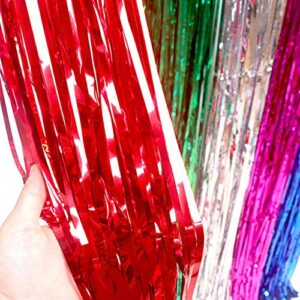 2 Pcs 3.2ft x 8.2ft Shiny Red Metallic Tinsel Foil Fringe Curtains Photo Booth Backdrop for Birthday Wedding Holiday Celebration Bachelorette Party Decorations (Red)