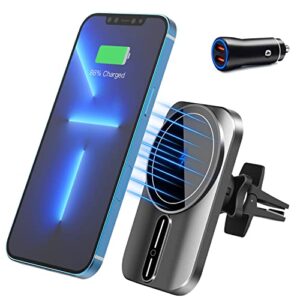 magnetic wireless charger with qc3.o car adapter waitiee car charger mount for iphone 14/13/12 series with air vent phone holder 360° adjustable fast car charging