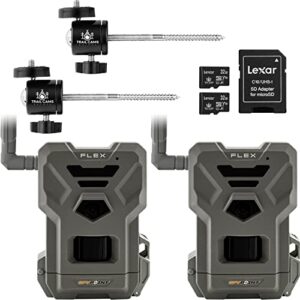 spypoint flex dual-sim cellular trail camera 33mp photos 1080p videos with sound and on-demand photo/video requests – gps enabled mount bundle with lexar 32gb micro sd card (2 pk)