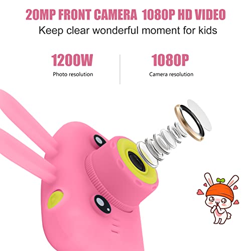 JAMSWALL Kids Camera, 12MP 1080P FHD Digital Video Camera with 28 Funny Filters, Soft Silicone Cute Shell, 2.4 Inch IPS Screen for 3-14 Years Girls