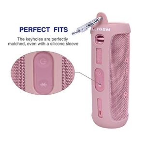 LTGEM Silicone Carrying Travel Case for JBL FLIP 5 Waterproof Portable Bluetooth Speaker with Extra Carabiner - Pink