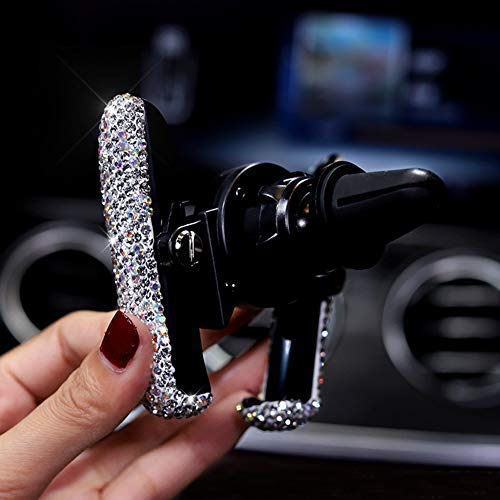 Bling Car Phone Holder Mini Car Dash Air Vent Automatic Phone Mount Universal 360°Adjustable Crystal Auto Car Stand Phone Holder Car Accessories for Women and Girls (White)