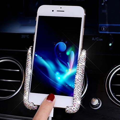 Bling Car Phone Holder Mini Car Dash Air Vent Automatic Phone Mount Universal 360°Adjustable Crystal Auto Car Stand Phone Holder Car Accessories for Women and Girls (White)