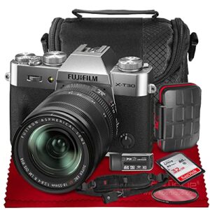 fujifilm x-t30 ii mirrorless digital silver professional 4k wi-fi camera (16759706) includes: a xf18-55mm lens plus a basic accessories bundle