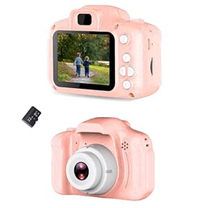 acuvar full 1080p kids selfie hd compact digital photo and video rechargeable camera with 32gb tf card & 2″ lcd screen and micro usb charging drop proof (pink)