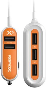 rapidx x5 car charger with 5 usb ports for iphone and android – orange