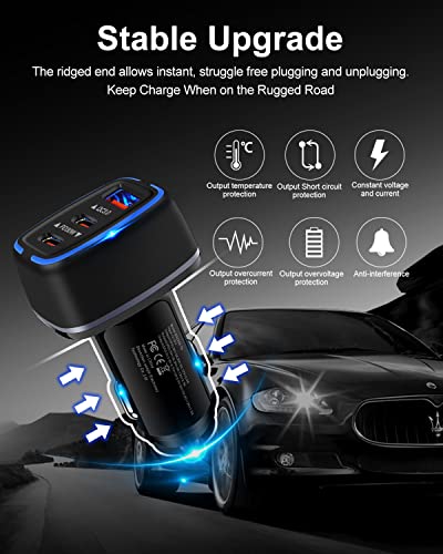 78W USB C Car Charger, Super Fast Charging Cigarette Lighter Adapter, 3 Port Power Delivery Auto Cargador for Samsung Galaxy S22 Ultra, Apple iPhone 14 Pro Max 13, iPad, Google Pixel, Kindle Fire, PS5