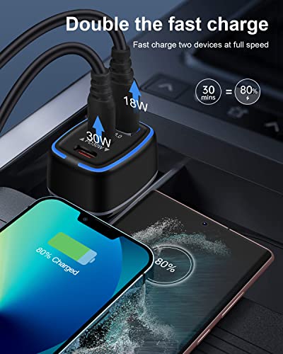 78W USB C Car Charger, Super Fast Charging Cigarette Lighter Adapter, 3 Port Power Delivery Auto Cargador for Samsung Galaxy S22 Ultra, Apple iPhone 14 Pro Max 13, iPad, Google Pixel, Kindle Fire, PS5