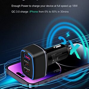 78W USB C Car Charger, Super Fast Charging Cigarette Lighter Adapter, 3 Port Power Delivery Auto Cargador for Samsung Galaxy S22 Ultra, Apple iPhone 14 Pro Max 13, iPad, Google Pixel, Kindle Fire, PS5