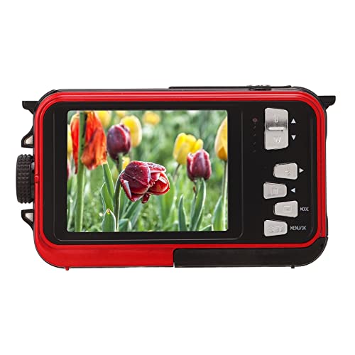 2.7K Underwater Digital Camera, 48MP Image 10FT Waterproof Video Camera, Dual Screens Digital Camera 16X Digital Zoom, Support up to 128G Micro Card(Red)