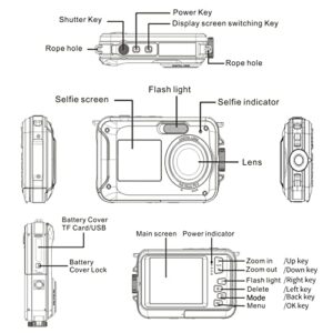 2.7K Underwater Digital Camera, 48MP Image 10FT Waterproof Video Camera, Dual Screens Digital Camera 16X Digital Zoom, Support up to 128G Micro Card(Red)