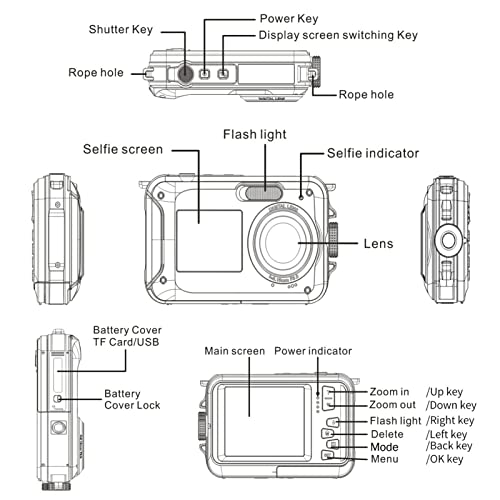 2.7K Underwater Digital Camera, 48MP Image 10FT Waterproof Video Camera, Dual Screens Digital Camera 16X Digital Zoom, Support up to 128G Micro Card(Red)