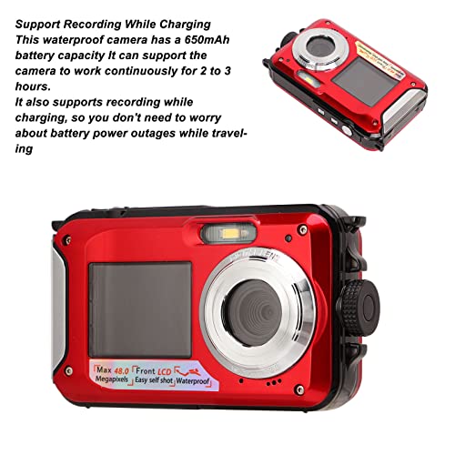 2.7K Underwater Digital Camera, 48MP Image 10FT Waterproof Video Camera, Dual Screens Digital Camera 16X Digital Zoom, Support up to 128G Micro Card(Red)