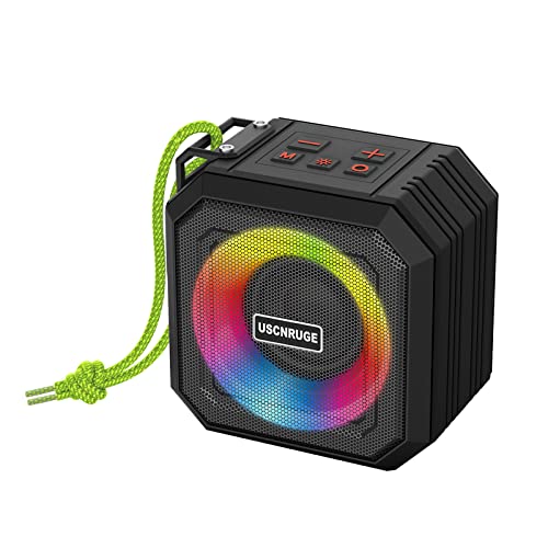 USCNRUGE Portable Bluetooth Speaker IP65 Waterproof Shower TWS Wireless 360° Stereo Subwoofer with RGB Multipul Colors Rhythm Lights for Beach Pool Camping Gifts Support TF Card AUX U Disk FM Radio