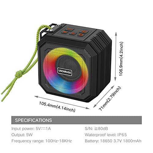 USCNRUGE Portable Bluetooth Speaker IP65 Waterproof Shower TWS Wireless 360° Stereo Subwoofer with RGB Multipul Colors Rhythm Lights for Beach Pool Camping Gifts Support TF Card AUX U Disk FM Radio