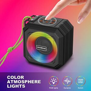 USCNRUGE Portable Bluetooth Speaker IP65 Waterproof Shower TWS Wireless 360° Stereo Subwoofer with RGB Multipul Colors Rhythm Lights for Beach Pool Camping Gifts Support TF Card AUX U Disk FM Radio